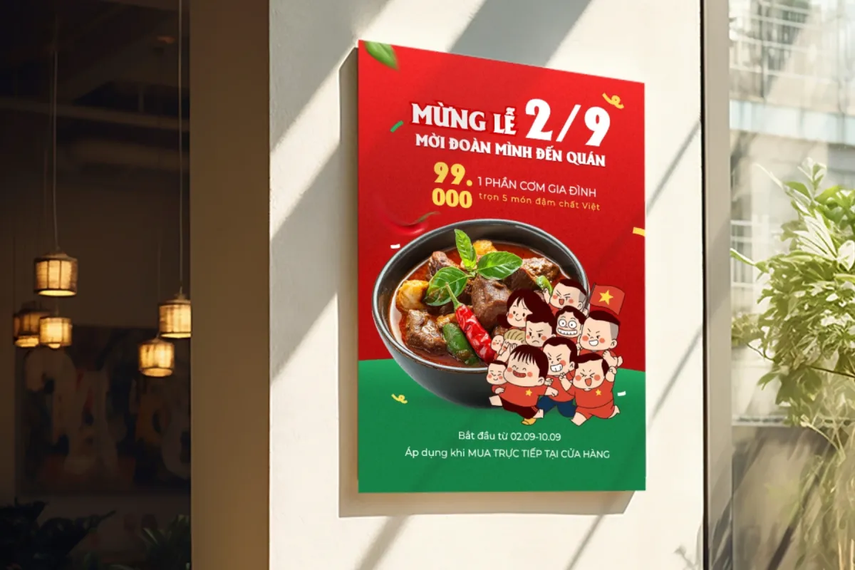 Gợi ý mẫu Poster mừng Lễ 2/9 dành cho Shop, Nhà hàng, Quán ăn, Quán nước - Tự thiết kế qua Penci